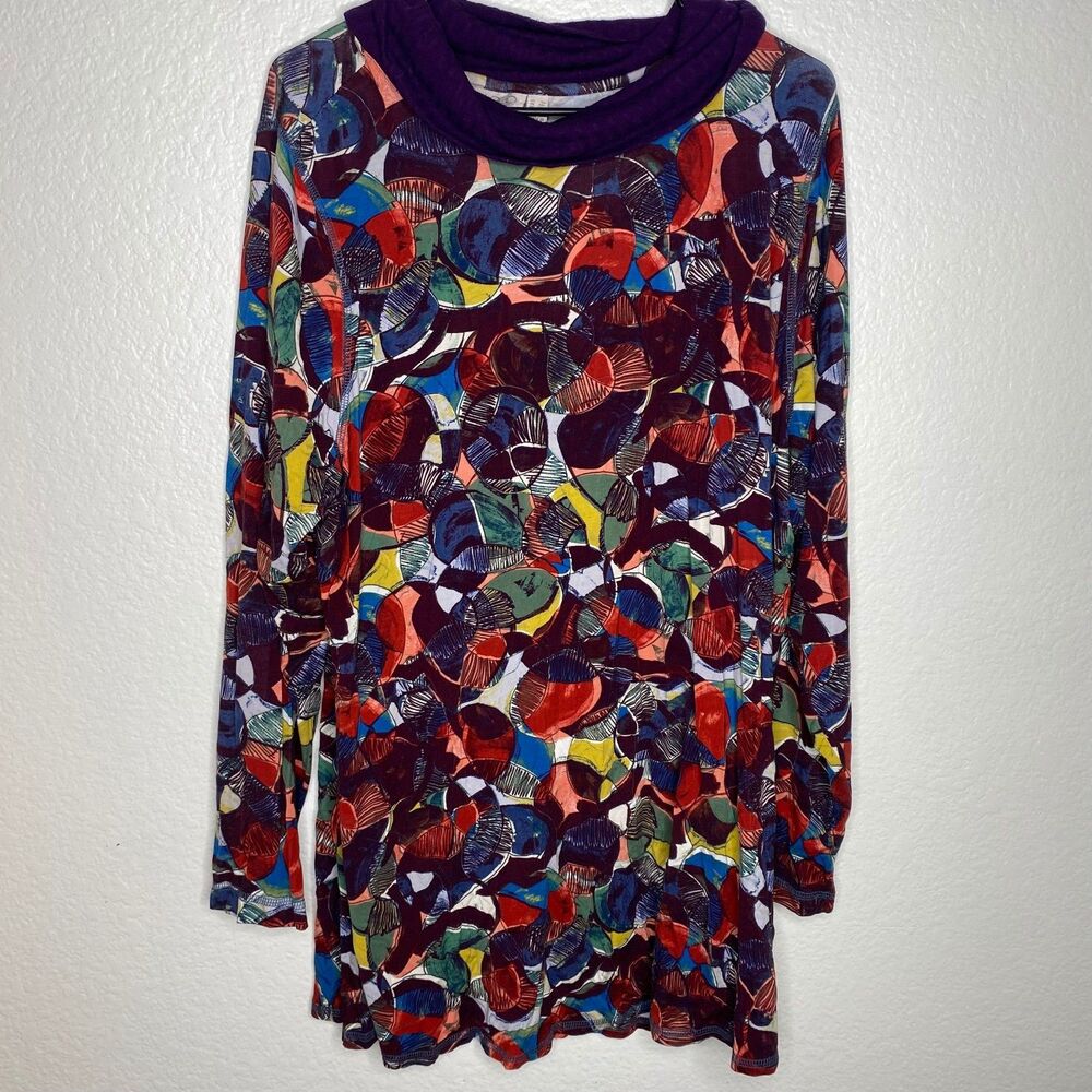 Logo Lori Goldstein womens atsy colorful mock neck tunic top mature art to wear